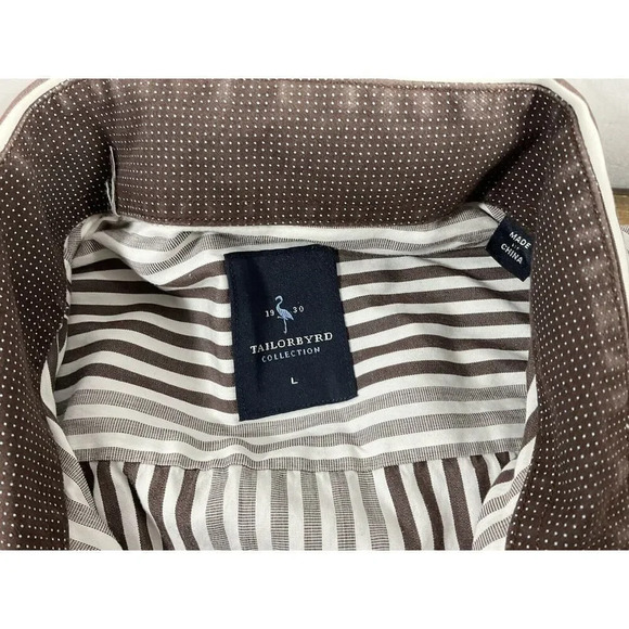 Tailorbyrd Mens Size Large Stripe Long Sleeve Button Down Shirt 2-Ply Yarn - Picture 9 of 12